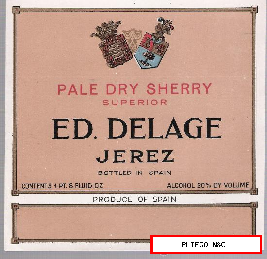 Pale Dry Sherry Superior Delage. Jerez