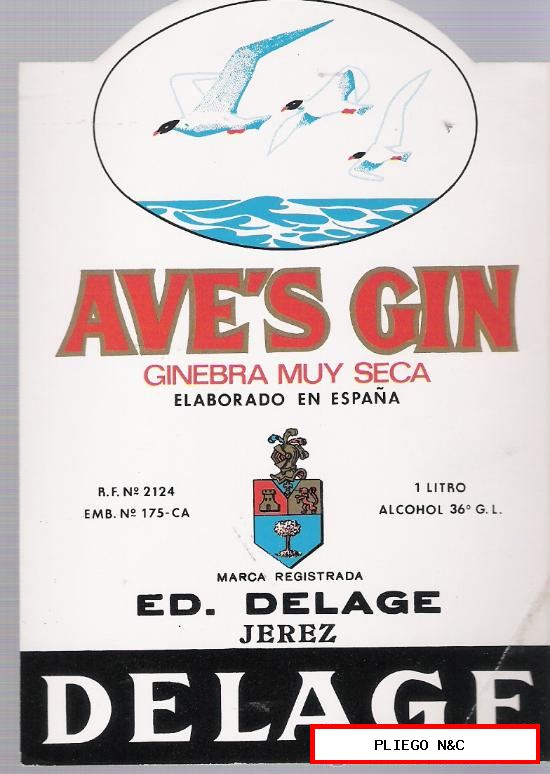 Ave´s Gin. Ginebra Muy Seca. Delage-Jerez