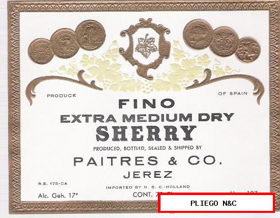 Fino Extra Medium Dry Sherry. Paitres & Co. Jerez