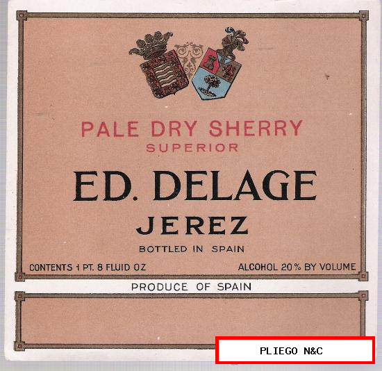 Pale Dry Sherry Superior Delage. Jerez