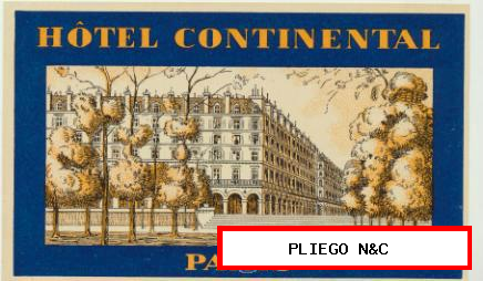 Hotel Continental. Paris. Etiqueta