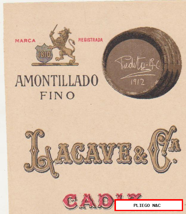 etiqueta. Amontillado fino lacave & ca. Cádiz