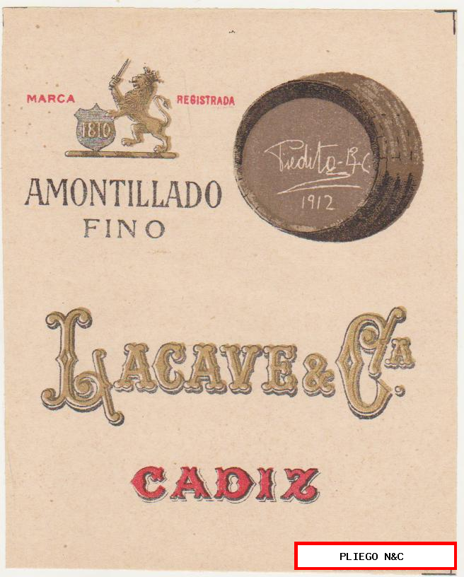 etiqueta. Amontillado fino lacave & co Cádiz