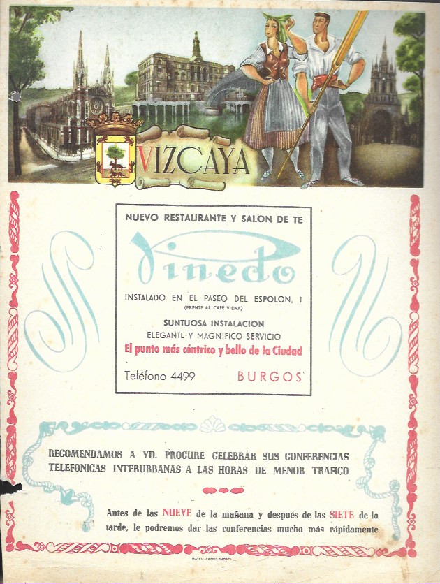 Mateu-Cromo. Lámina con publicidad y mapa de la provincia de Vizcaya