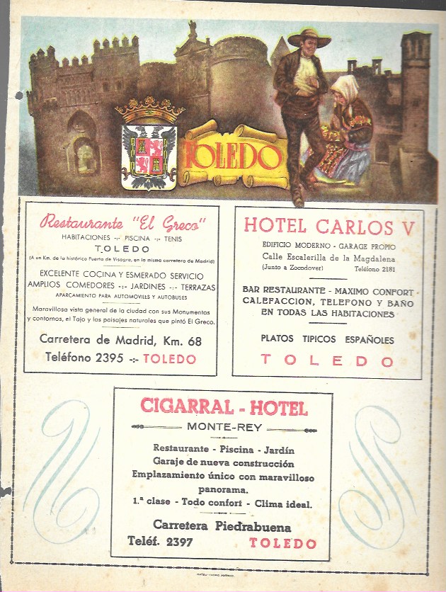 Mateu-Cromo. Lámina con publicidad y mapa de la provincia de TOlédo