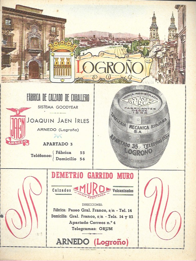 Mateu-Cromo. Lámina con publicidad y mapa de la provincia de Logroño
