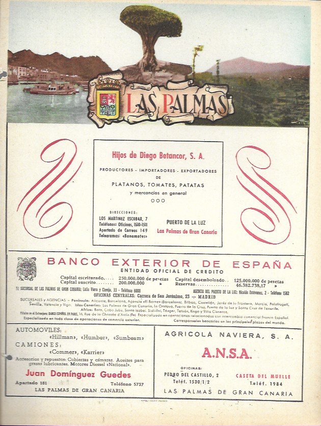 Mateu-Cromo. Lámina con publicidad y mapa de la provincia de Las Palmas