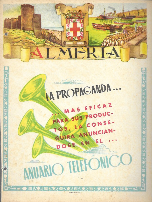 Mateu-Cromo. Lámina con publicidad y mapa de la provincia de Almería