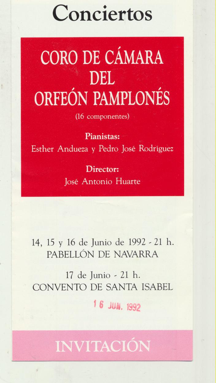 Conciertos de Cámara del Orfeón Pamplonés. Pabellón de Navarra. Expo 92