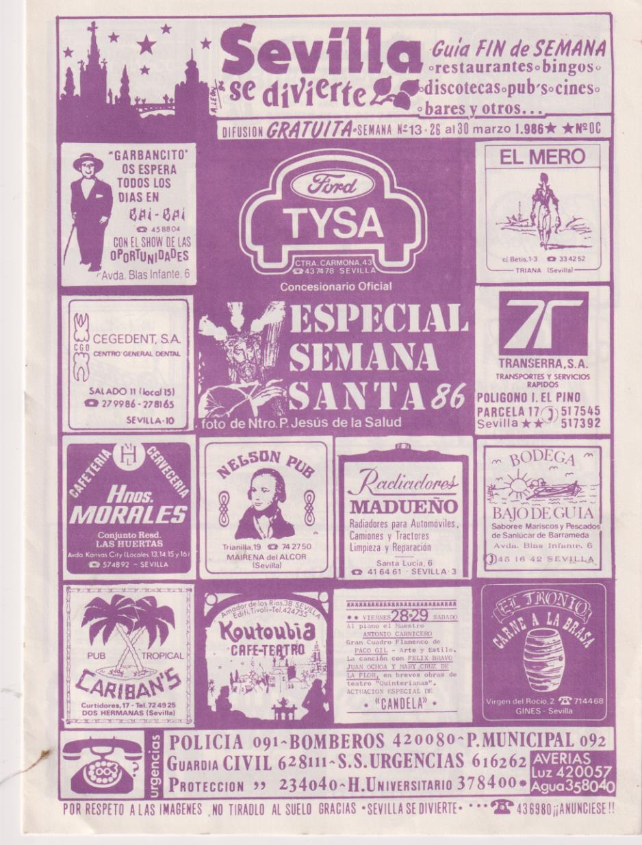 Sevilla se Divierte. Guía de fin de Semana. nº 13. 26 al 30 de Marzo de 1986
