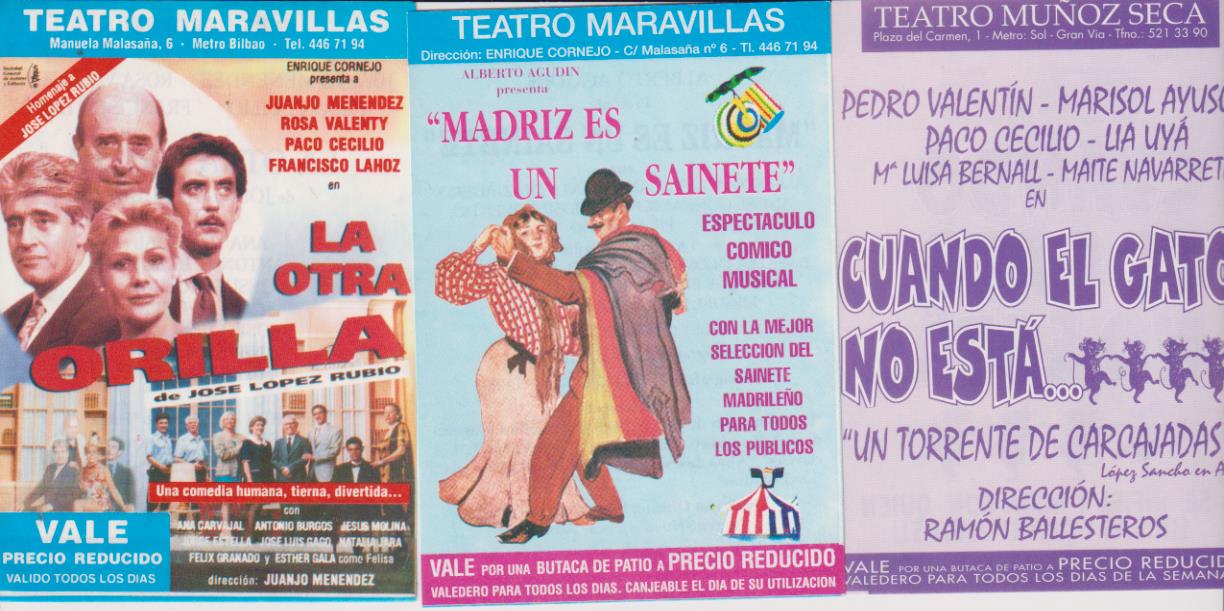 Lote de 3 Vales Descuentos: Teatro maravillas: La Otra Orilla y madriz es un sainete