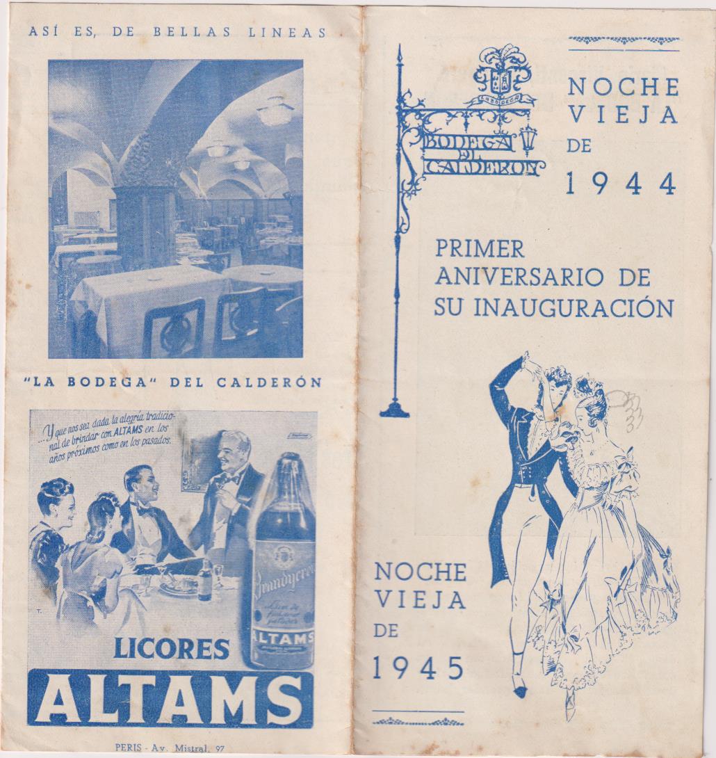 Bodega El Calderón. Noche Vieja de 1945. Barcelona (18x8,5) 8 páginas