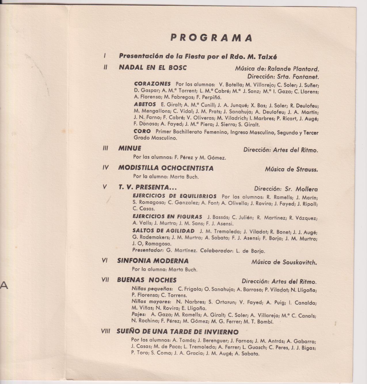 Programa (22x17) Festival Escolar de Navidad. En el Club Helena, Barcelona, 22 de Diciembre, años 50-60