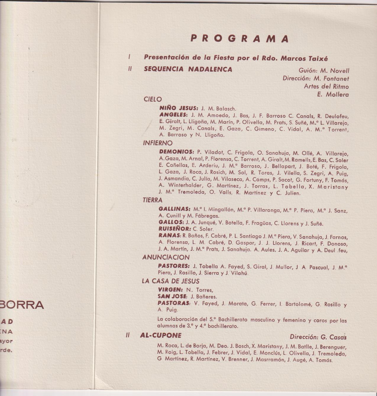 Programa (22x17) Festival Escolar de Navidad. En el Club Helena, Barcelona, 22 de Diciembre, años 50-60