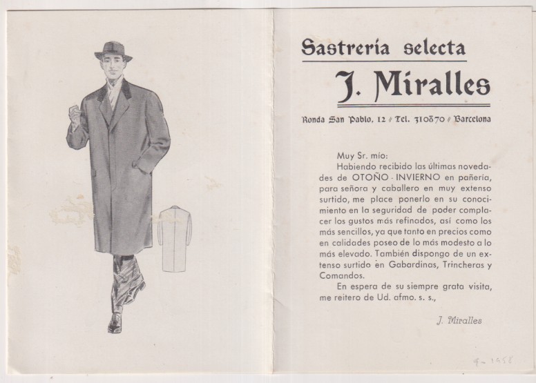 Sastrería Selecta J. Miralles. Folleta Publicitario. 8 páginas en acordeón. Años 40-50