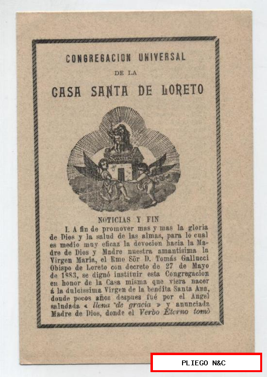 Folleto Religioso (2 hojas 14x9,5) Congregación universal de la Casa Santa de Loreto. Lote de 3. 1905