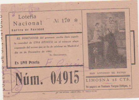 Lotería Nacional. Participación para Navidad de 1942