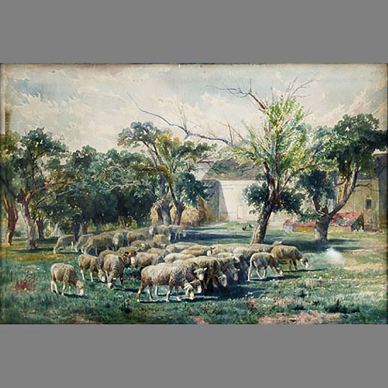 Peter Moran (Americano, Siglo XIX/XX). Ovejas pastando en el campo/ Sheep grazing in a field