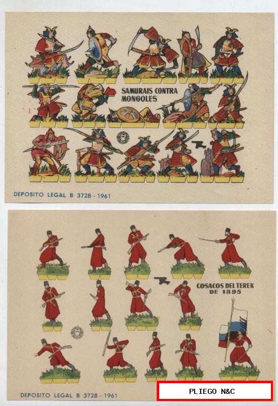 Recortables Bruguera (12x17) Lote de 2: Cosacos del Terek y Samuráis contra Mongoles. Año 1961