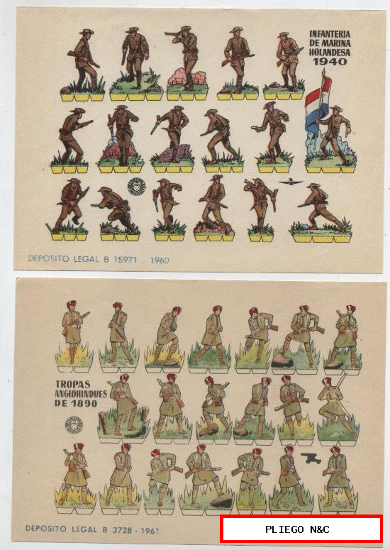 Recortables Bruguera (12x17) Lote de 2: Tropas Anglohindues e Infantería de Marina Ho. Año 1961