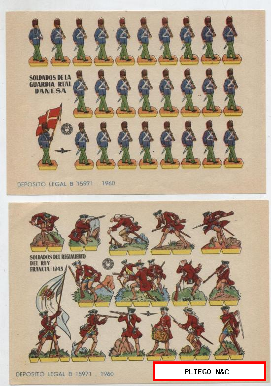 Recortables Bruguera (12x17) Lote de 2: Soldados del Regimiento del Rey y Guardia Re. Año 1960
