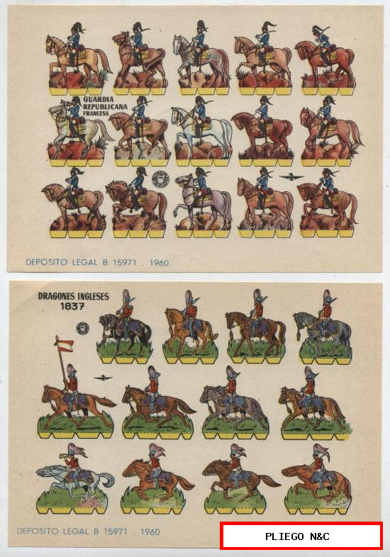 Recortables Bruguera (12x17) Lote de 2: Dragones Ingleses y Guardia Republicana Fra. Año 1960
