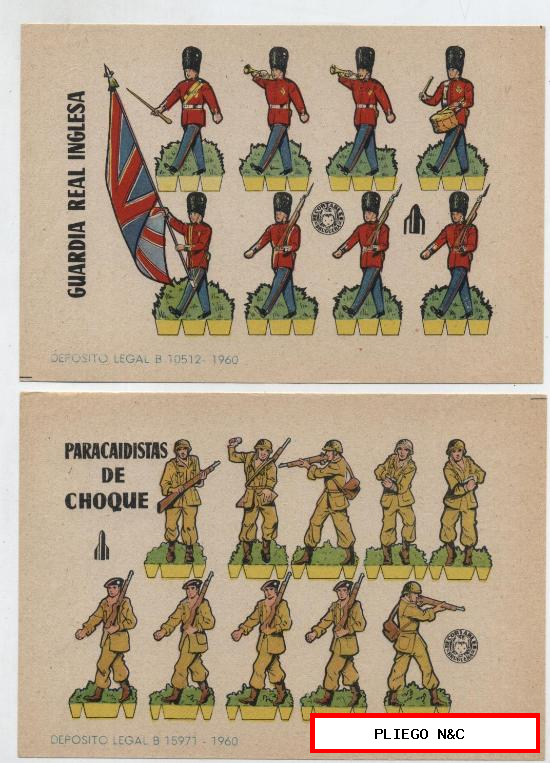 Recortables Bruguera (12x17) Lote de 2: Guardia Real Inglesa y Paracaidistas de choque. Año 1960