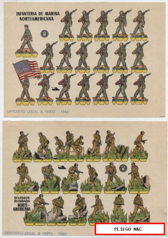 Recortables Bruguera (12x17) Lote de 2: División Blindada Norteamericana e Infantería N Año 1960