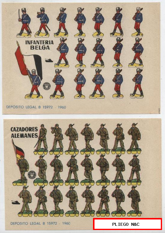 Recortables Bruguera (12x17) Lote de 2: Cazadores Alemanes e Infantería Belga. Año 1960