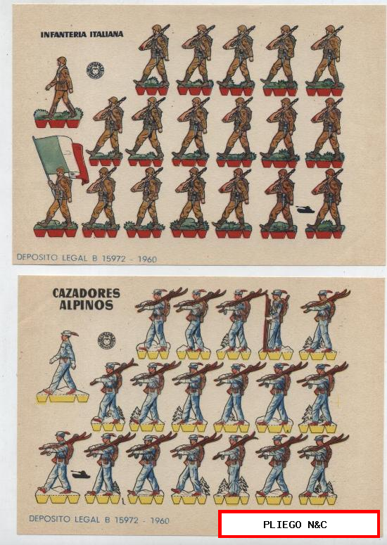 Recortables Bruguera (12x17) Lote de 2: Cazadores Alpinos e Infantería Alemana. Año 1960