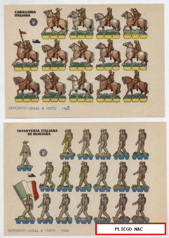 Recortables Bruguera (12x17) Lote de 2: Caballería Italiana de Montaña. Infantería Italia. Año 1961