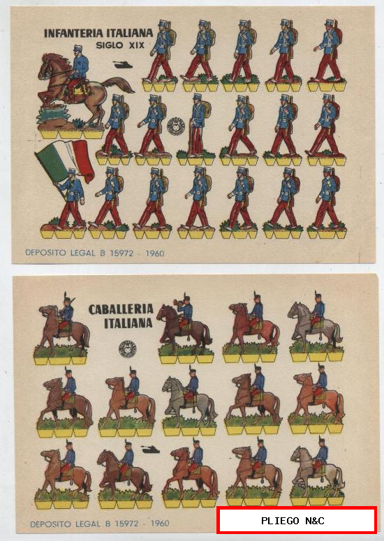 Recortables Bruguera (12x17) Lote de 2: Infantería Italiana Siglo XIX y Caballería It. de Año 1960