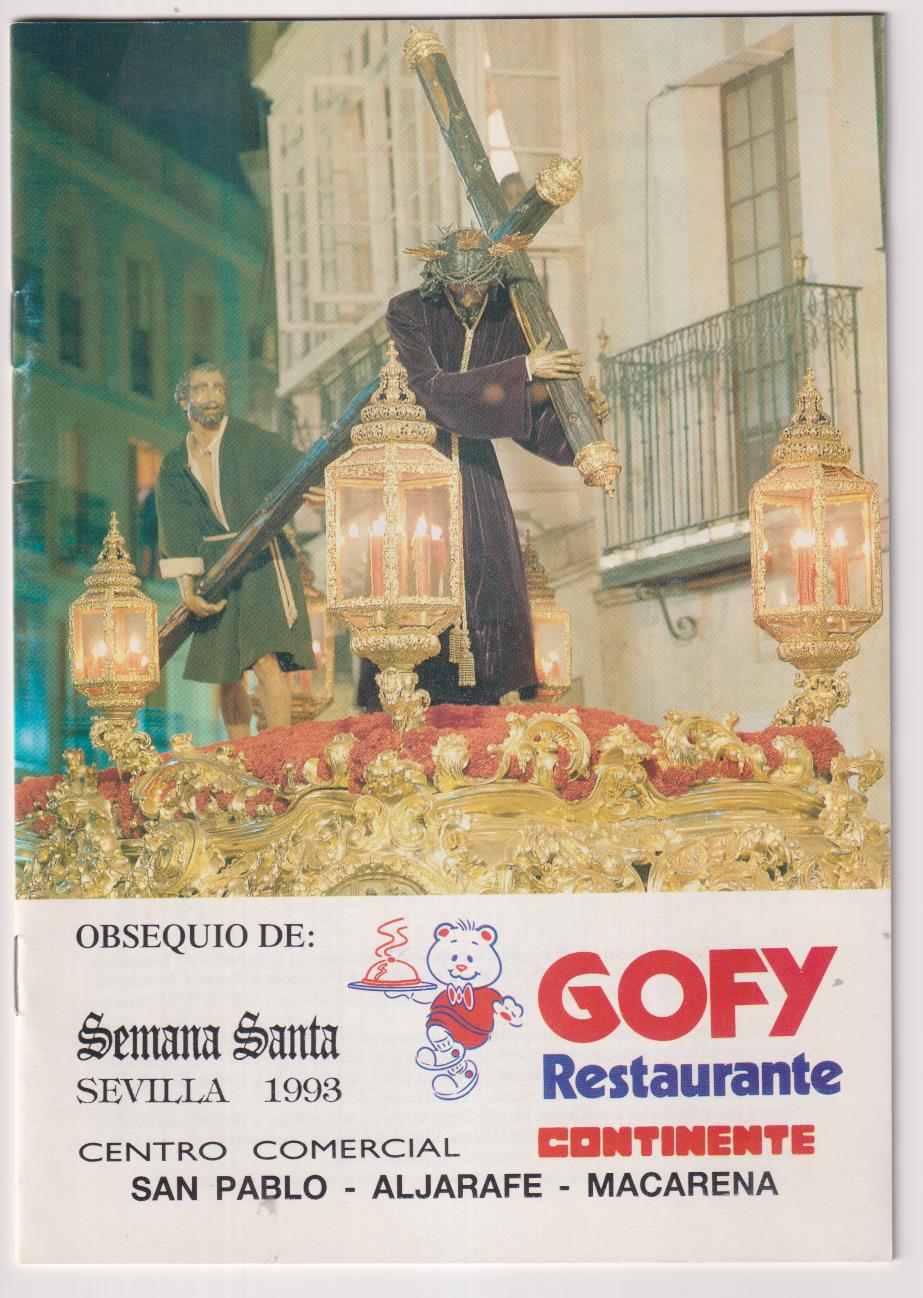 Programa. Semana Santa Sevilla 1993. Descripción horarios de Cofradías, con mapa. Publicidad Gofi