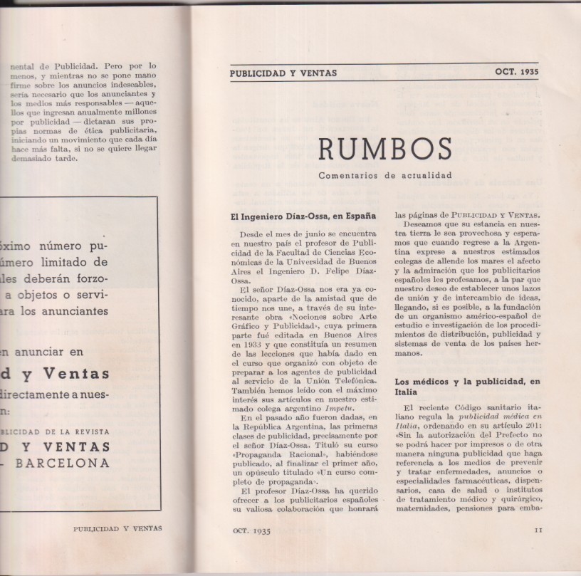 Publicidad y Ventas. año 1, nº 1. Octubre de 1935. (21x14,5 cm.) 40 páginas . Revista técnica española para jefes de publicidad. Muy Dificil