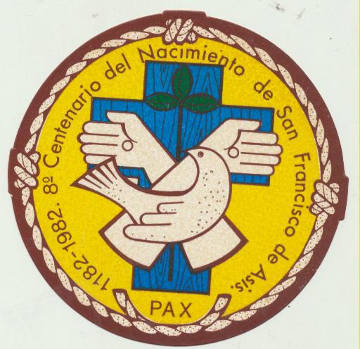 Estampa-Pegatina (8x8) 1182-1982. Centenario del nacimiento de S. Francisco de Asís