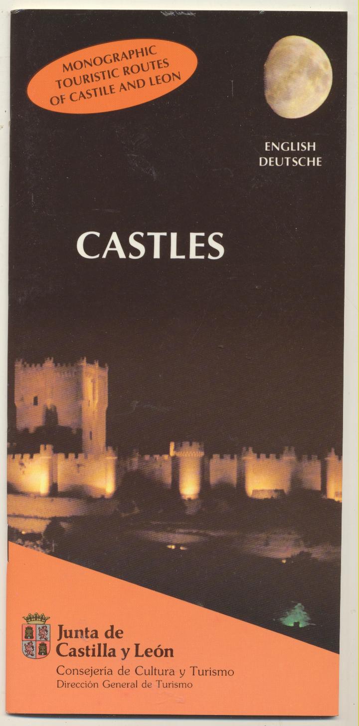 Junta de Castilla y León. Castles. English and Deutsche. Guía 24x14. 32 pages with maps and Castles