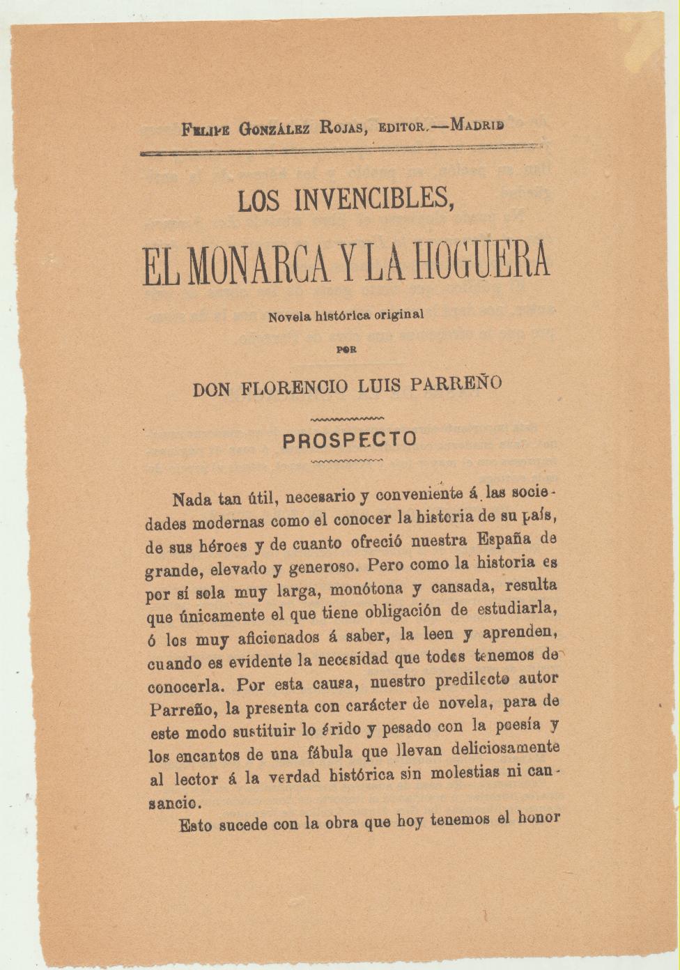Los Invencibles. El Monarca y la Hoguera. Hoja Publicitaria 1893