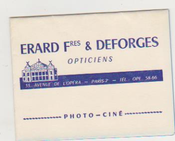 Publicidad (9x11,5) 4 hojas Erard Fres. & Deforges. Opticiens