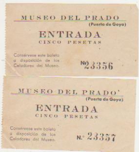 Museo del Prado. 2 Entradas. Años 50