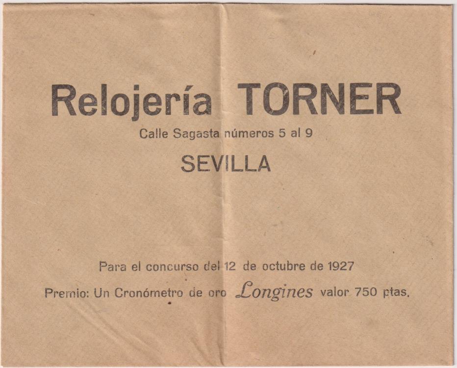 Sobre Relojería Torner. Sevilla, para el concurso 12 de Octubre 1927