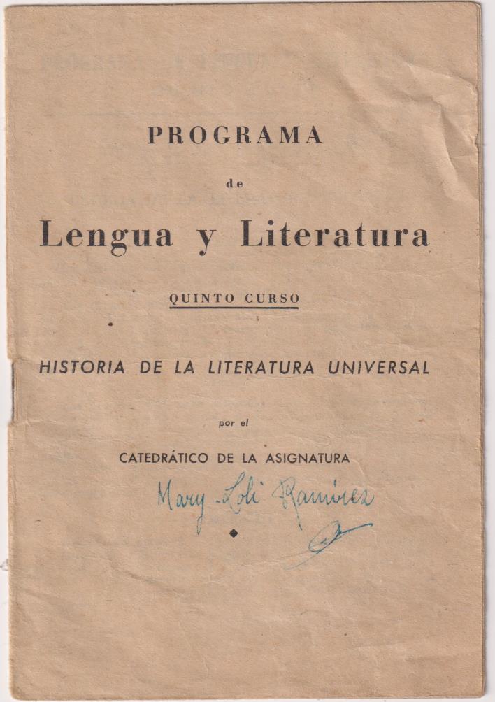 Programa de Lengua y Literatura, Quinto Curso. Historia de la Literatura Universal