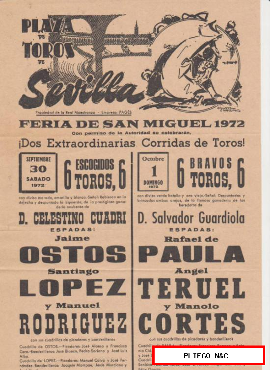 Plaza de Toros de Sevilla. Septiembre 30 1972. (43x21)