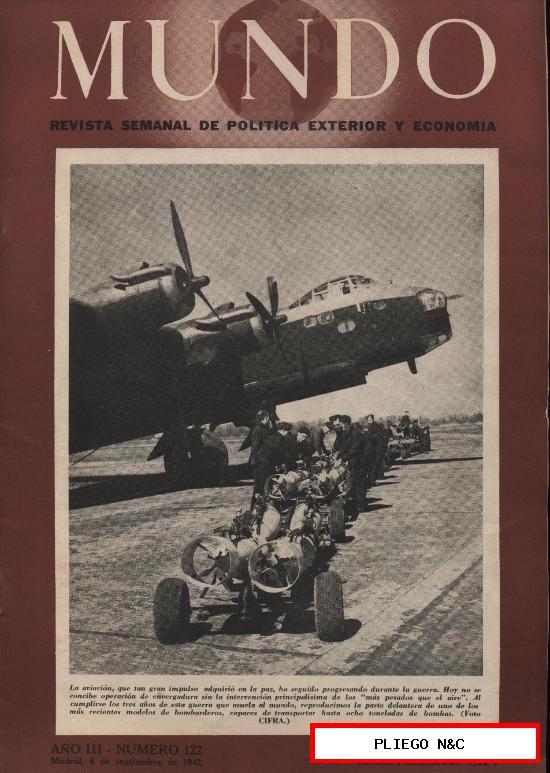 mundo nº 122. Ag. Efe. 6 sept. 1942 (42 páginas llenas de fotografías sobre el curso de la guerra)
