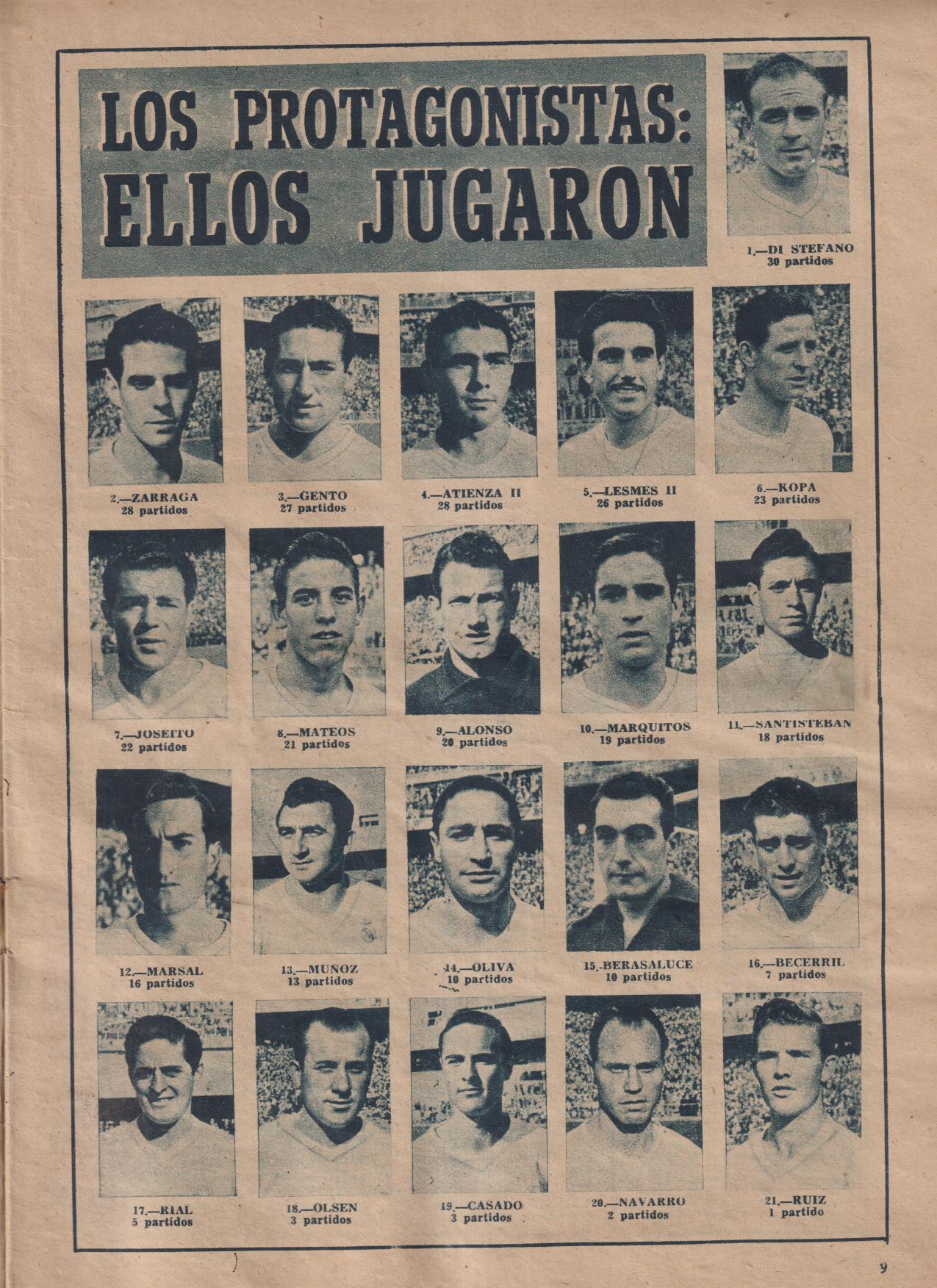 Boletín Revista oficial Real Madrid nº (?) Año 1957. Los Protagonistas: Ellos jugaron