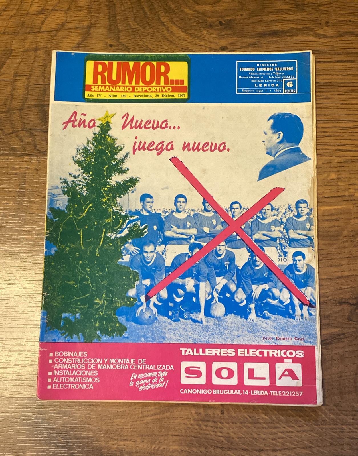 Rumor. Semanario deportivo nº 189. Barcelona 29 diciembre 1967