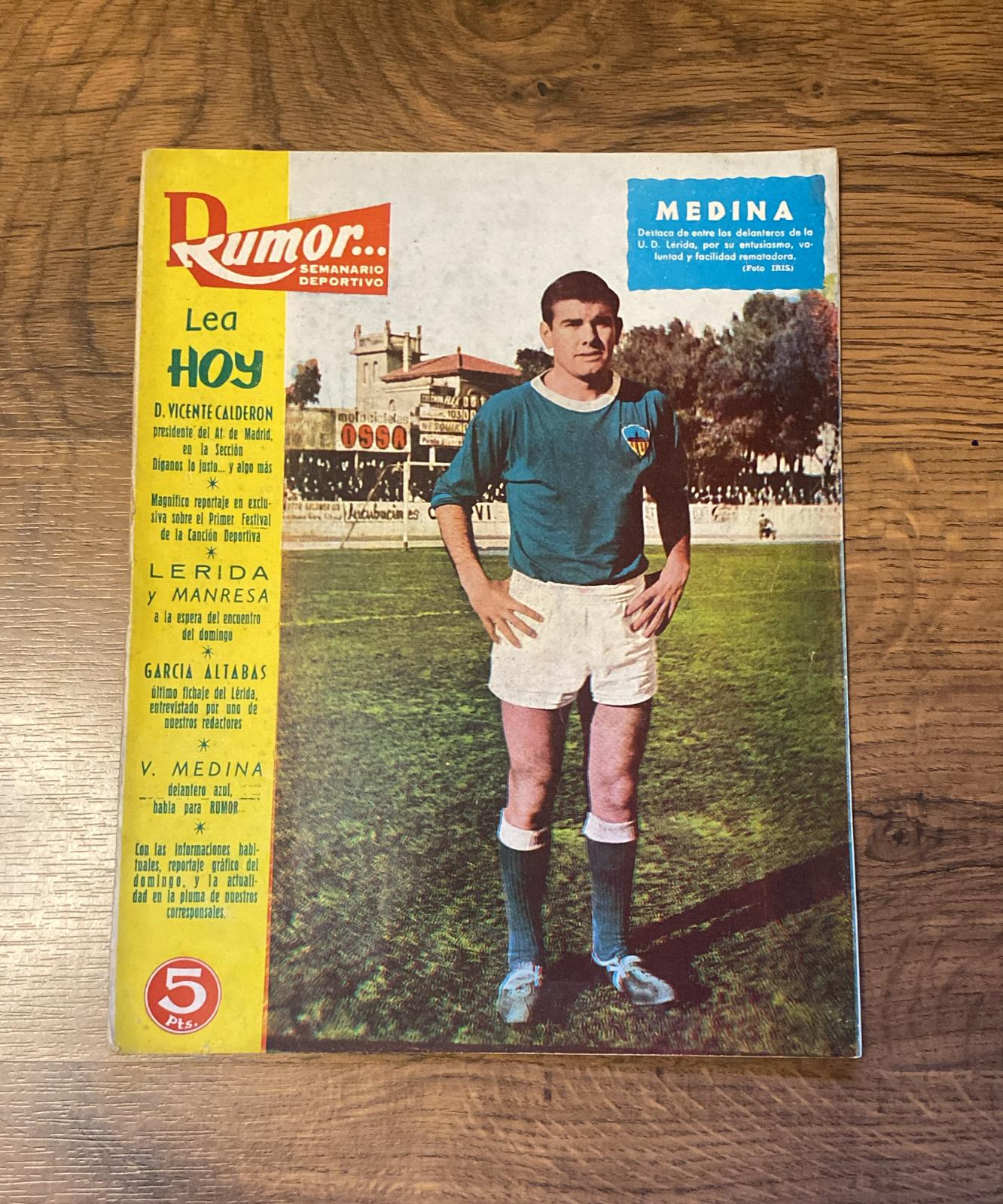 Rumor. Semanario deportivo nº 31. Barcelona 3 abril 1964. Medina delantero de U. D. Lérida