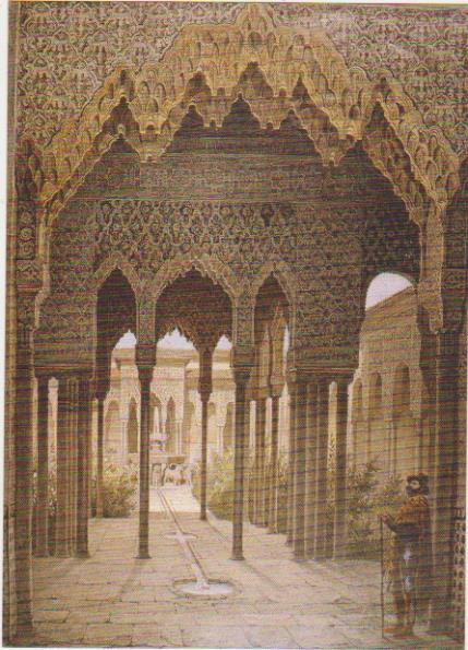 Lámina (21x15) Granada. Patio de los Leones. Tomado de un grabado del siglo XIX