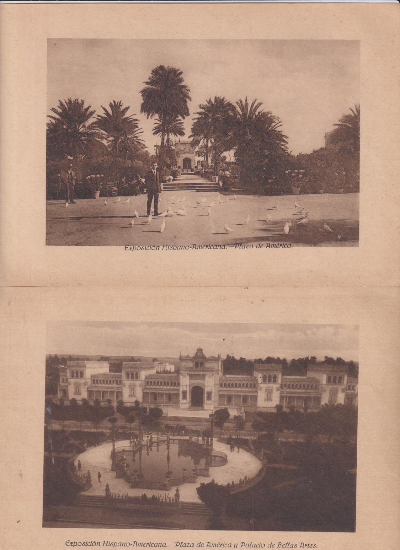 Lote de 2 láminas (22x15,5 cms.) Plaza de América y Palacio de Bellas Sevilla, 1928