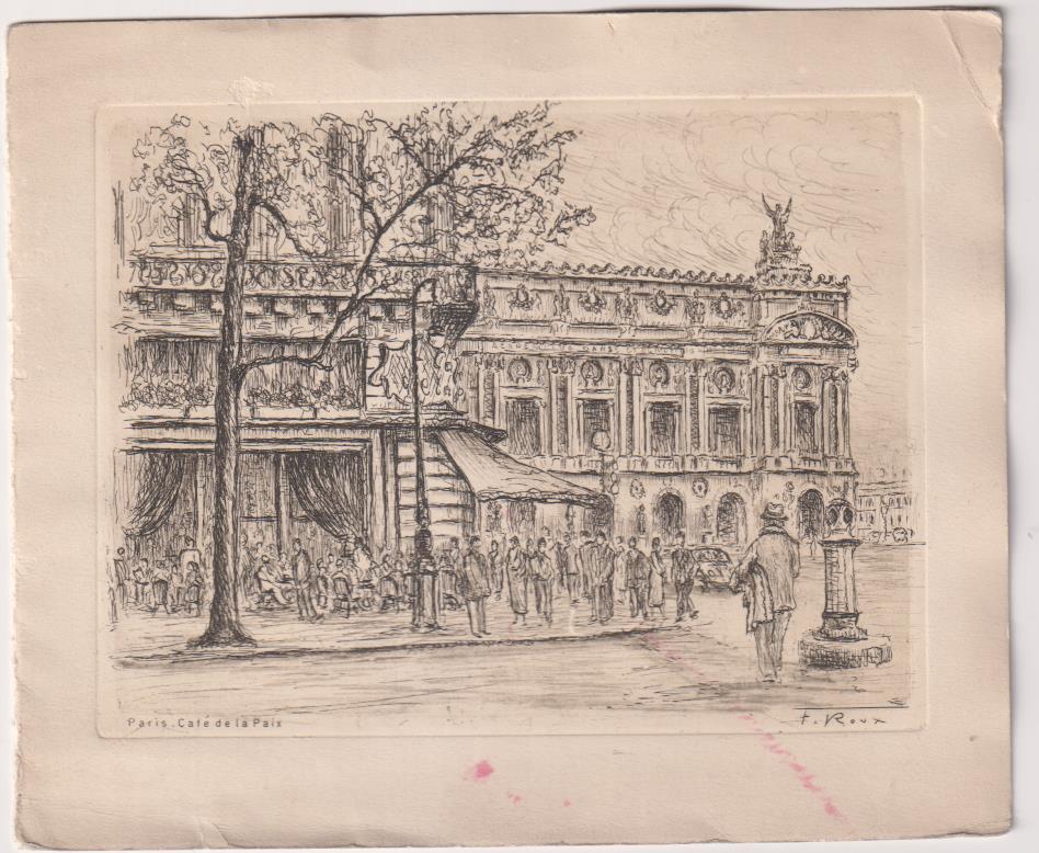(12,5x15,5 cm.) Paris, Café de la Paix. Firmado por T. Roux