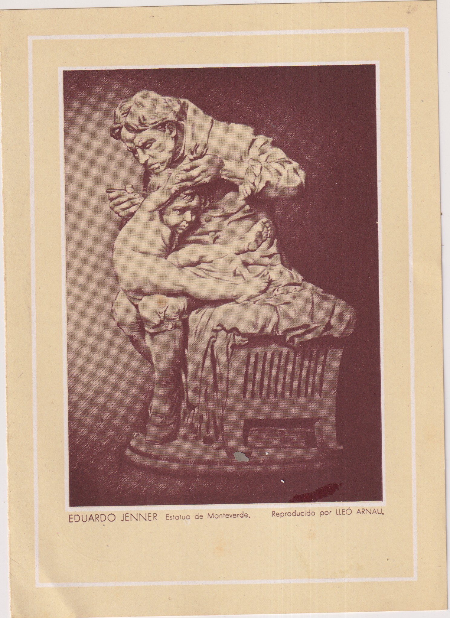 Eduardo Jenner. Estatua de Monteverde. (17x12,5) Publicidad de Laboratorios Wassermann. Barcelona 1943